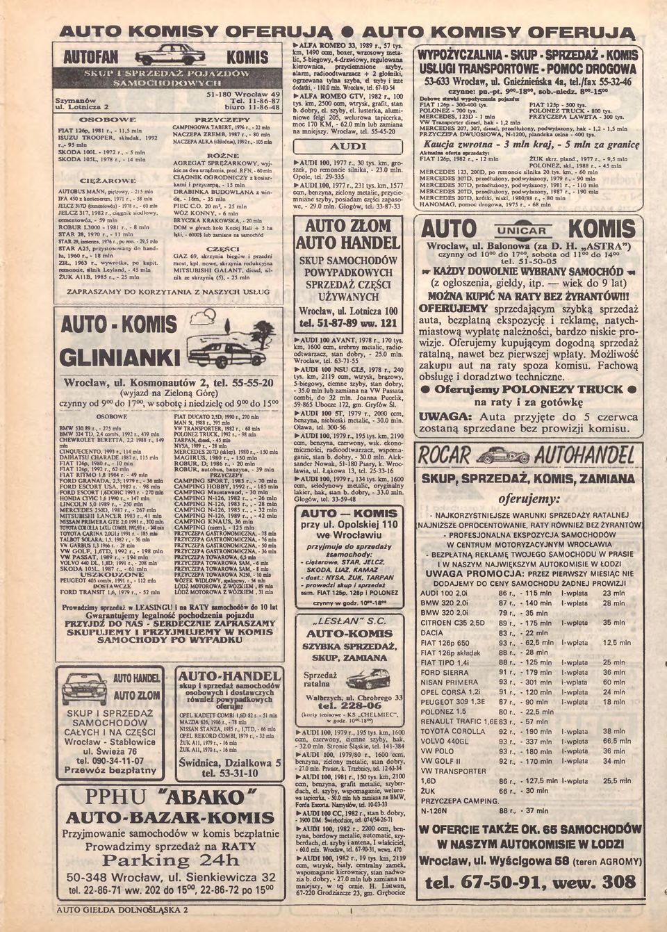 , - 14 m in C I Ę Ż A R O W AUTOBUS M AfJN, piętrowy, - 215 min 1FA 450 z kontenerem. 1971 r, - 58 min JELCZ 317D (cemcnlowóz) - 1978 r, * 60 min J E L C Z 317, 1982 r.