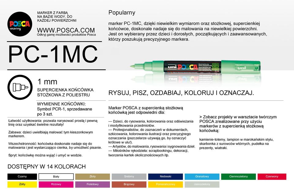 PC-1MC 1 mm SUPERCIENKA KOŃCÓWKA STOŻKOWA Z POLIESTRU RYSUJ, PISZ, OZDABIAJ, KOLORUJ I OZNACZAJ. Symbol PCR-1, sprzedawane po 3 szt.