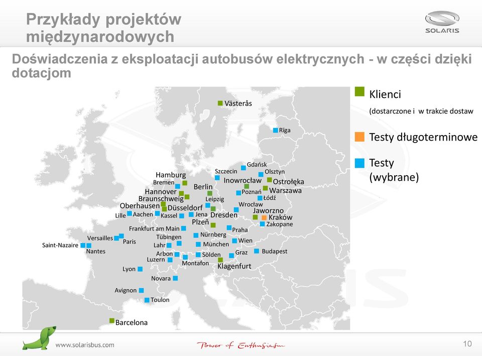 Oberhausen Wrocław Düsseldorf Jaworzno Aachen Kassel Jena Dresden Kraków Plzeň Lille Zakopane Frankfurt am Main Praha Nürnberg Versailles Tübingen Paris