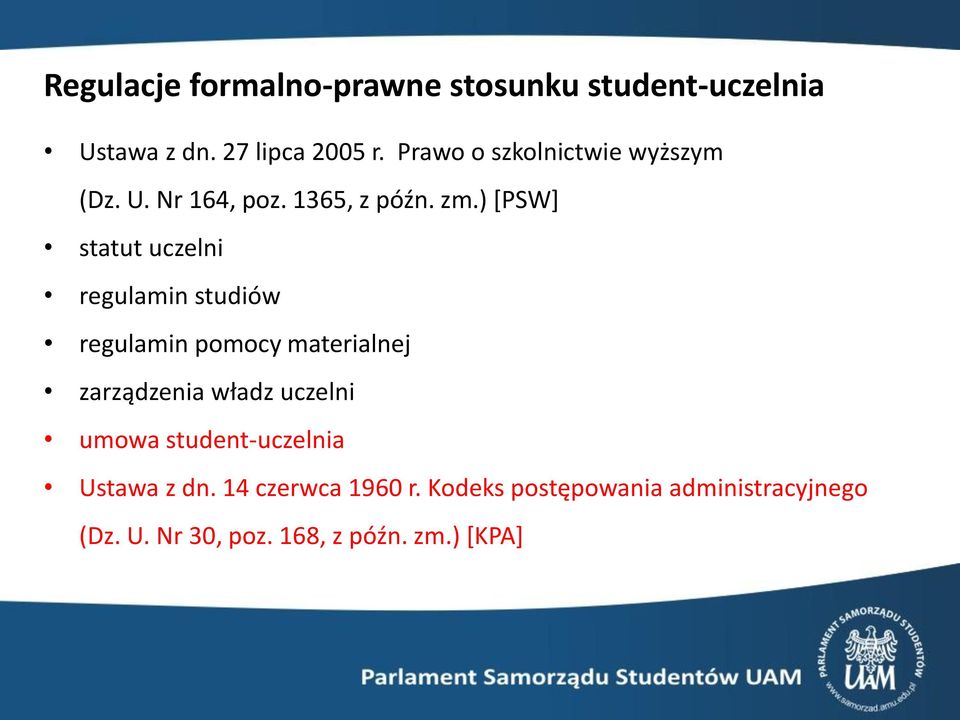 ) [PSW] statut uczelni regulamin studiów regulamin pomocy materialnej zarządzenia władz uczelni