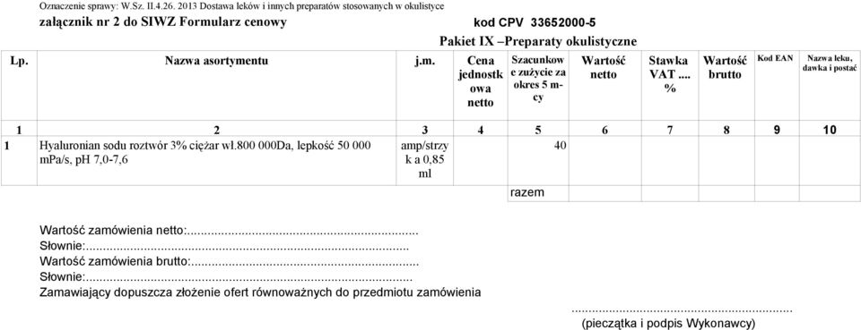 Nazwa asortymentu j.m. Cena jednostk owa Szacunkow e zużycie za okres 5 m- cy Stawka VAT.