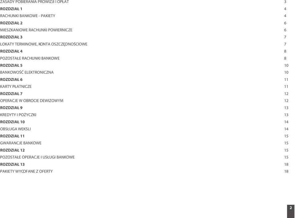 6 11 KARTY P ATNICZE 11 ROZDZIA 7 12 OPERACJE W OBROCIE DEWIZOWYM 12 ROZDZIA 9 13 KREDYTY I PO YCZKI 13 ROZDZIA 10 14 OBS UGA WEKSLI
