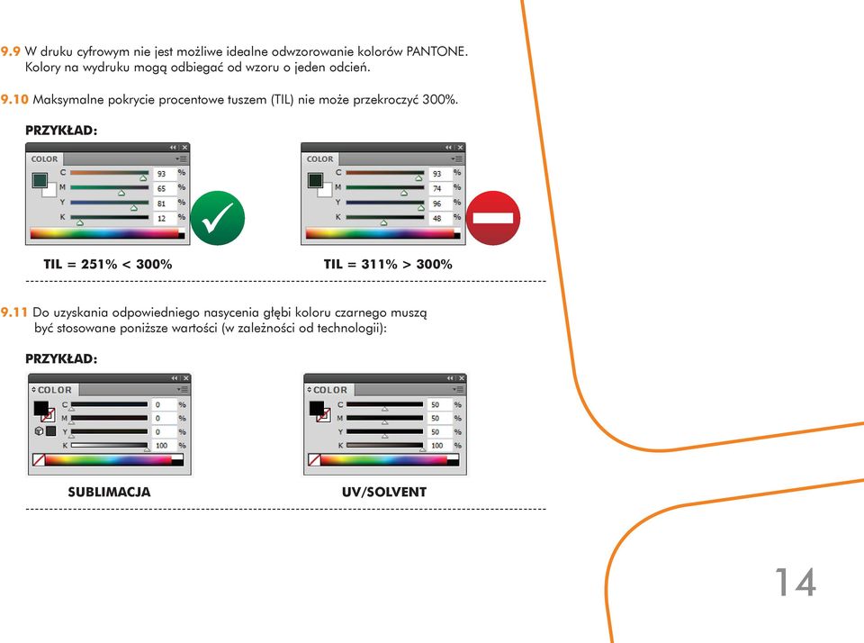 10 maksymalne pokrycie procentowe tuszem (til) nie może przekroczyć 300%.