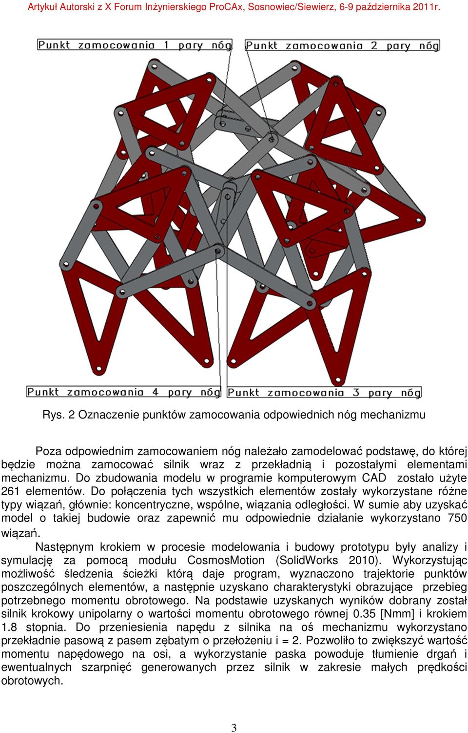 Do połączenia tych wszystkich elementów zostały wykorzystane różne typy wiązań, głównie: koncentryczne, wspólne, wiązania odległości.