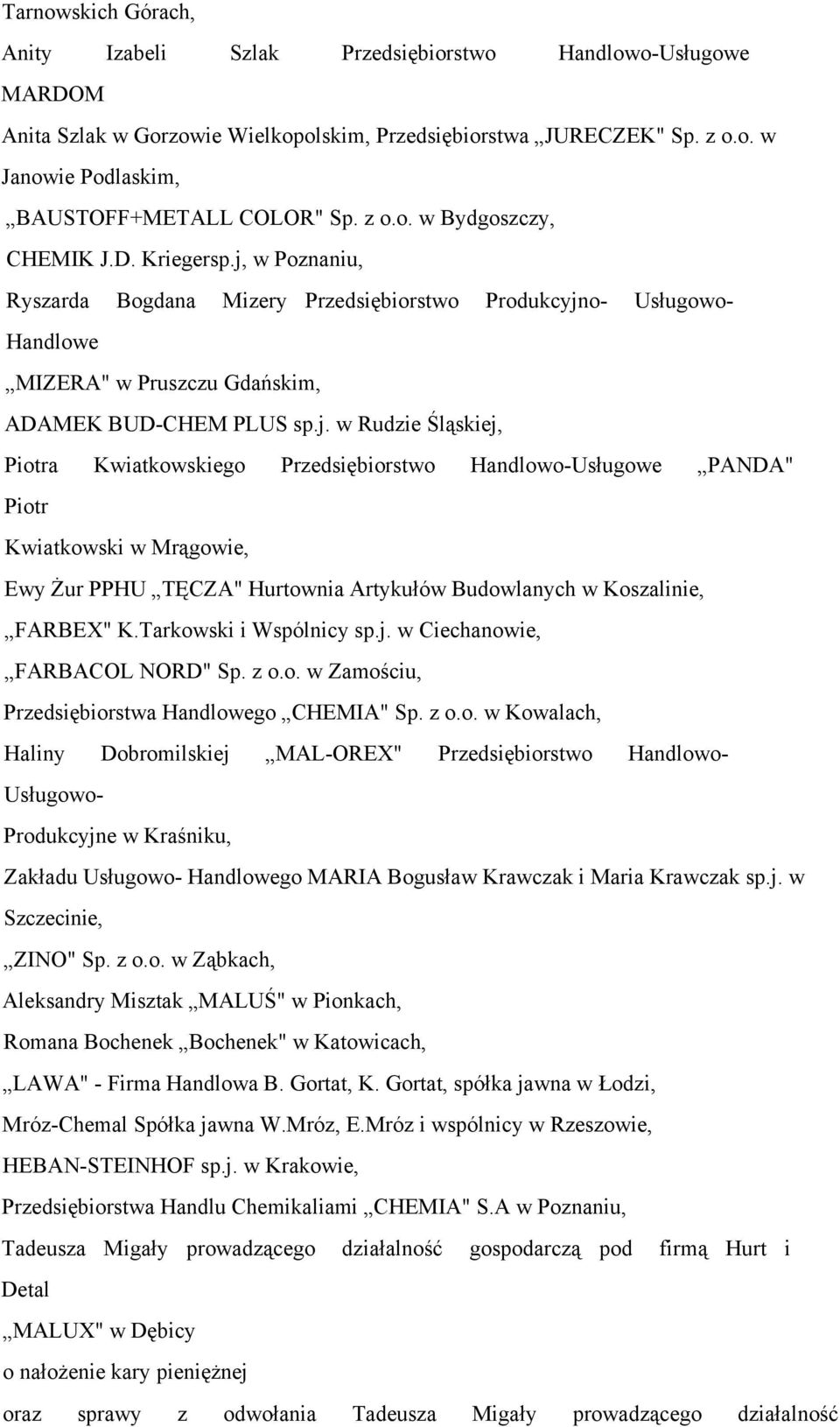 w Poznaniu, Ryszarda Bogdana Mizery Przedsiębiorstwo Produkcyjn