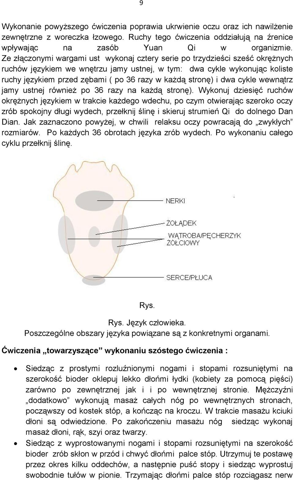 każdą stronę) i dwa cykle wewnątrz jamy ustnej również po 36 razy na każdą stronę).