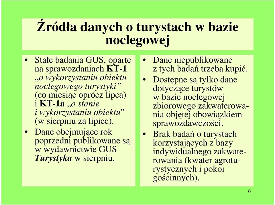 Dane obejmujące rok poprzedni publikowane są w wydawnictwie GUS Turystyka w sierpniu. Dane niepublikowane z tych badań trzeba kupić.