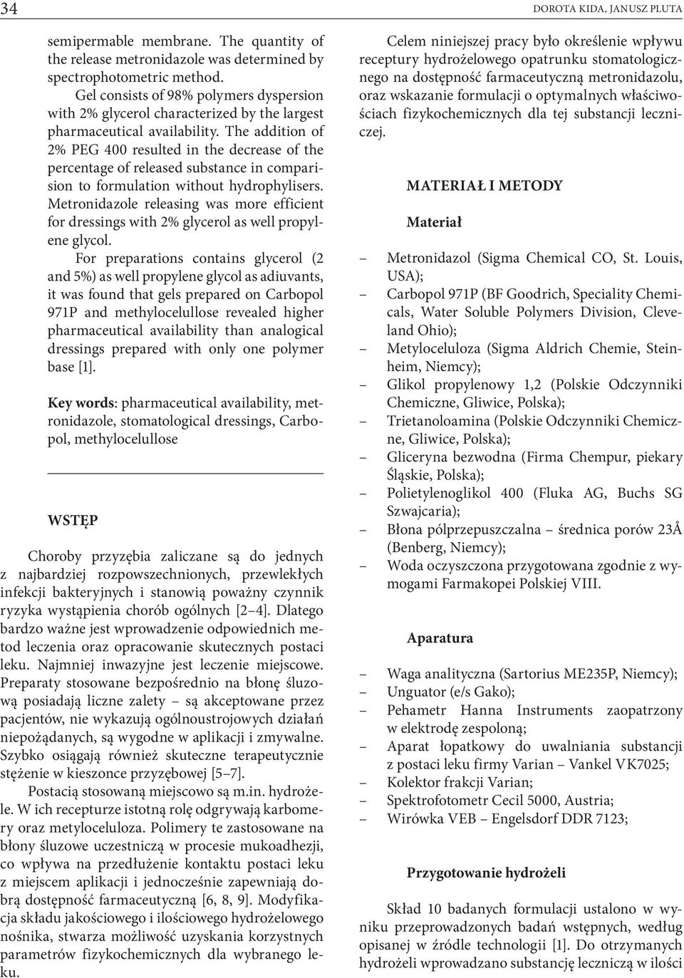 The addition of 2% PEG 400 resulted in the decrease of the percentage of released substance in comparision to formulation without hydrophylisers.