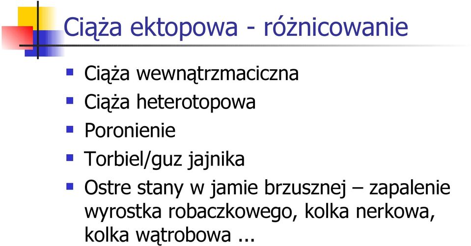 Torbiel/guz jajnika Ostre stany w jamie brzusznej