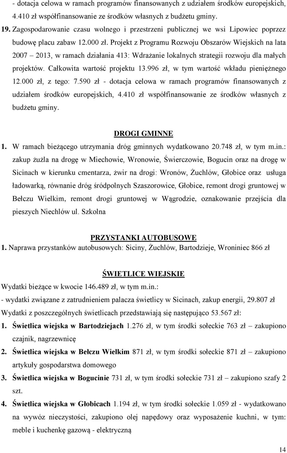 Projekt z Programu Rozwoju Obszarów Wiejskich na lata 2007 2013, w ramach działania 413: Wdrażanie lokalnych strategii rozwoju dla małych projektów. Całkowita wartość projektu 13.