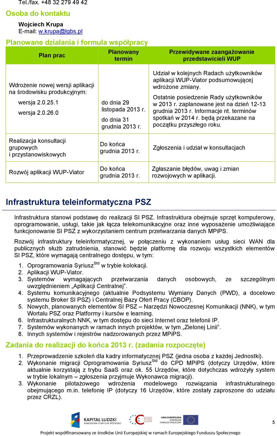 1 wersja 2.0.26.0 Realizacja konsultacji grupowych i przystanowiskowych Rozwój aplikacji WUP-Viator do dnia 29 listopada 2013 r. do dnia 31 grudnia 2013 r. Do końca grudnia 2013 r.