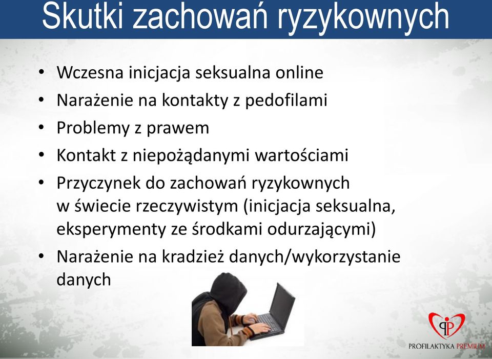 rzeczywistym (inicjacja seksualna, eksperymenty ze środkami odurzającymi) Narażenie na kradzież