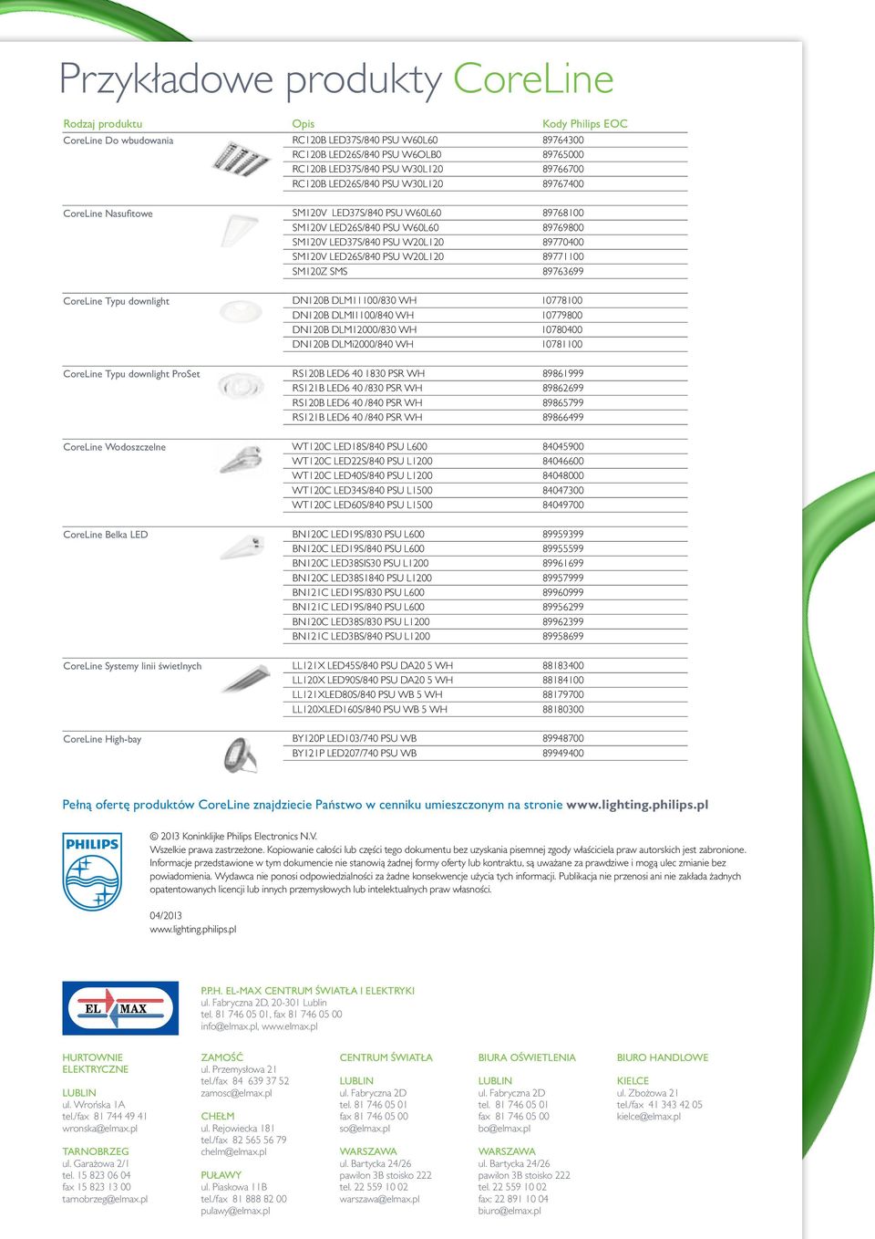 SM120Z SMS 89763699 Typu downlight DN120B DLM11100/830 WH 10778100 DN120B DLMI1100/840 WH 10779800 DN120B DLM12000/830 WH 10780400 DN120B DLMi2000/840 WH 10781100 Typu downlight ProSet RS120B LED6 40