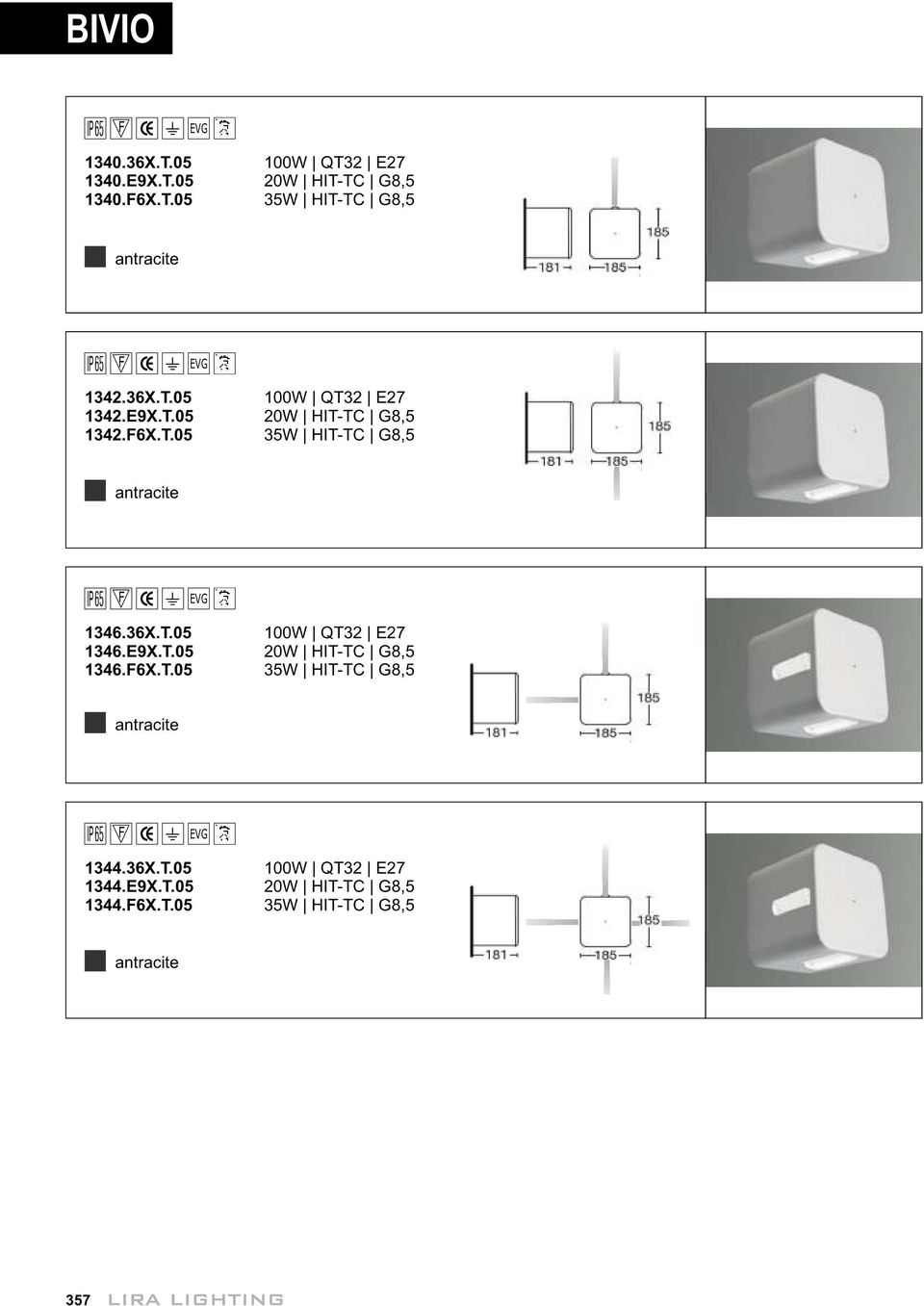 36X.T.5 1W QT32 E27 1346.E9X.T.5 2W HIT-TC G8,5 1346.F6X.T.5 35W HIT-TC G8,5 antracite 1344.