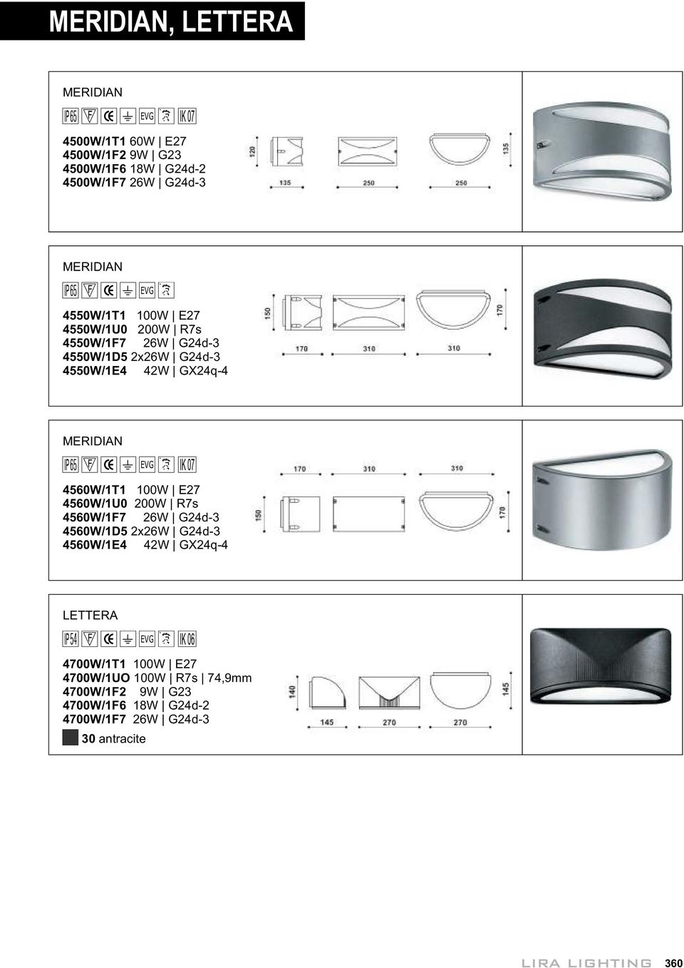 MERIDIAN IK 7 456W/1T1 1W E27 456W/1U 2W R7s 456W/1F7 26W G24d-3 456W/1D5 2x26W G24d-3 456W/1E4 42W