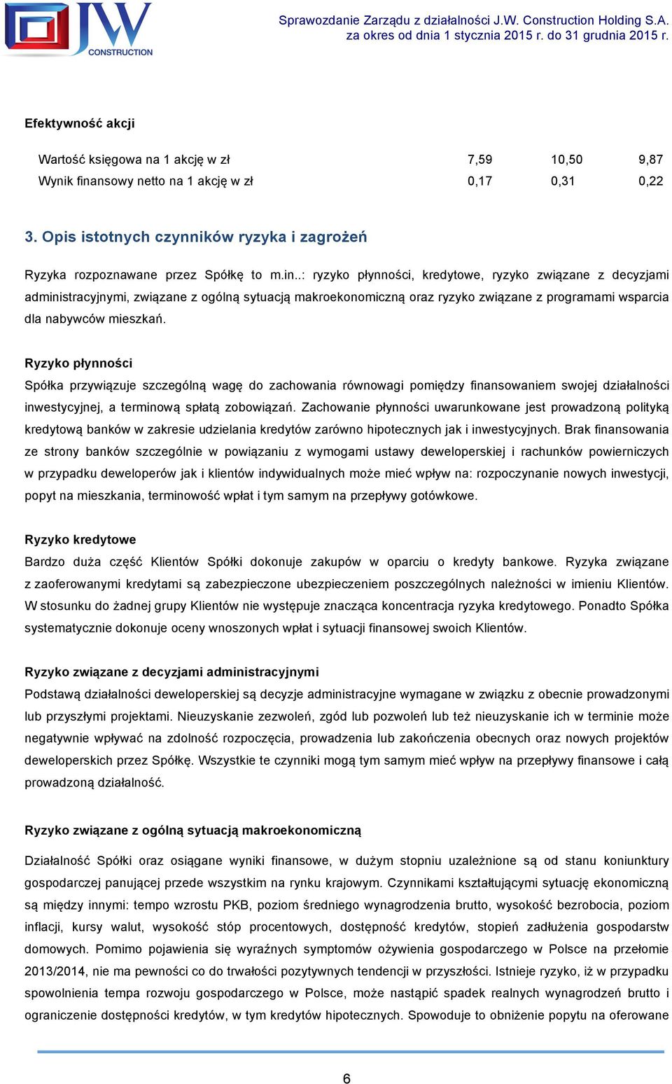 .: ryzyko płynności, kredytowe, ryzyko związane z decyzjami administracyjnymi, związane z ogólną sytuacją makroekonomiczną oraz ryzyko związane z programami wsparcia dla nabywców mieszkań.