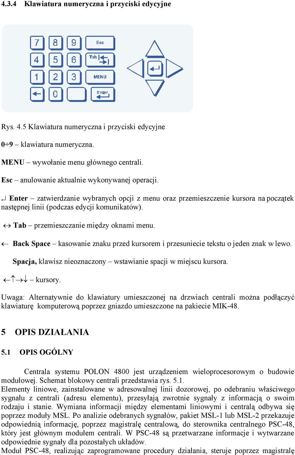 Tab przemieszczanie między oknami menu. Back Space kasowanie znaku przed kursorem i przesuniecie tekstu o jeden znak w lewo. Spacja, klawisz nieoznaczony wstawianie spacji w miejscu kursora. kursory.