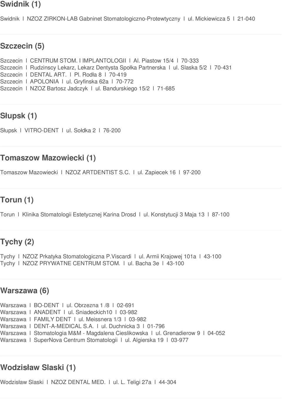 Gryfinska 62a l 70-772 Szczecin l NZOZ Bartosz Jadczyk l ul. Bandurskiego 15/2 l 71-685 Słupsk (1) Słupsk l VITRO-DENT l ul.
