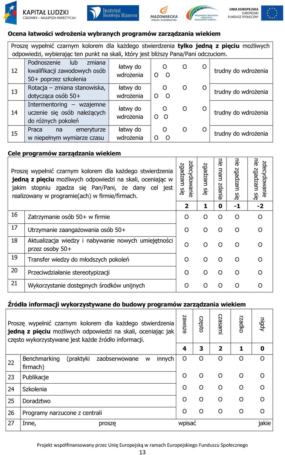 12 13 14 15 Podnoszenie lub zmiana kwalifikacji zawodowych osób 50+ poprzez szkolenia Rotacja zmiana stanowiska, dotycząca osób 50+ Intermentoring wzajemne uczenie się osób należących do różnych