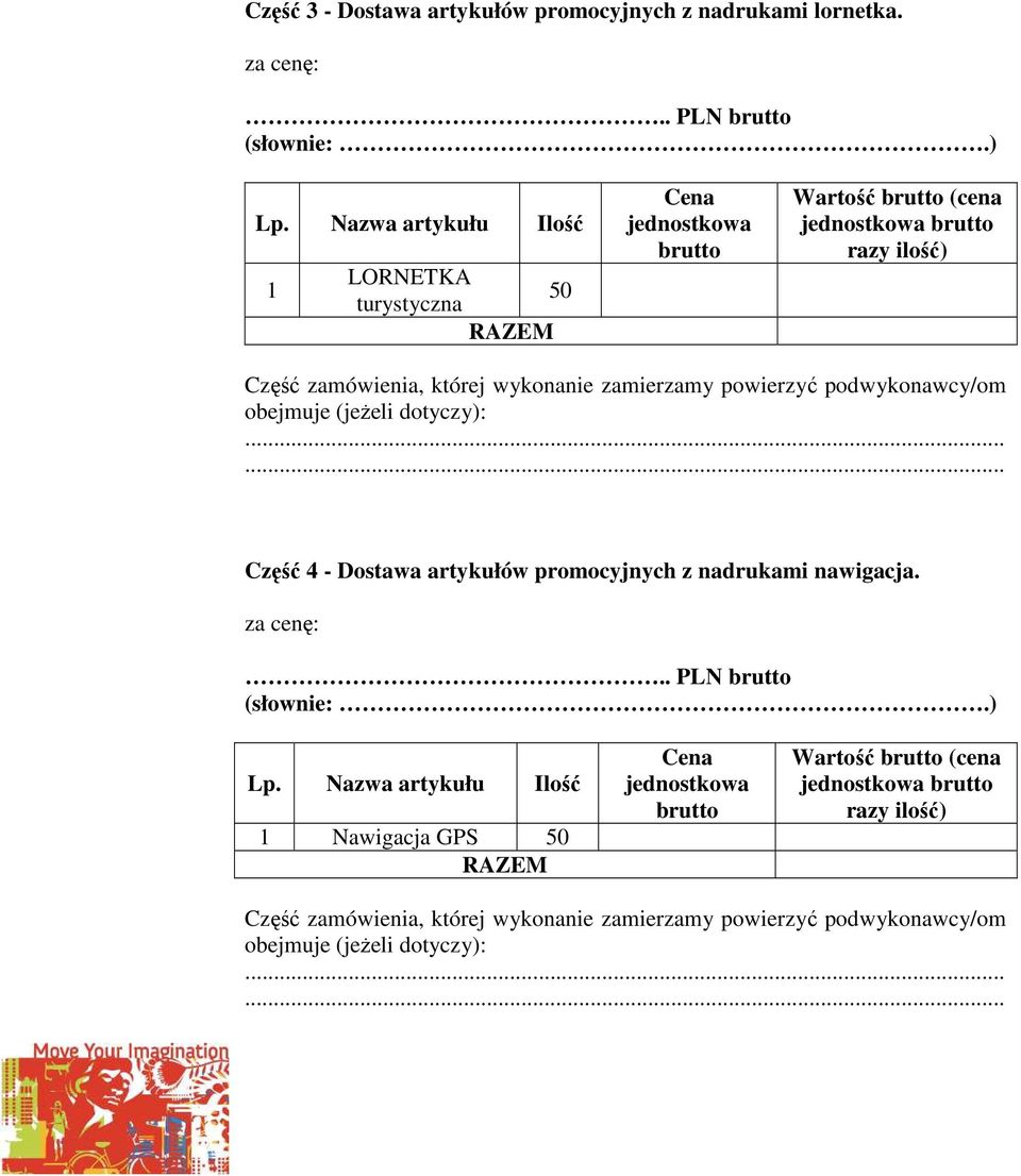 .. PLN LORNETKA turystyczna Wartość (cena Część 4