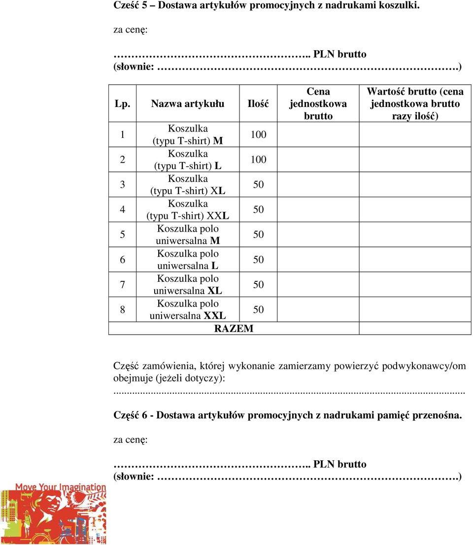 Koszulka (typu T-shirt) XXL 5 Koszulka polo uniwersalna M 6 Koszulka polo uniwersalna L 7 Koszulka