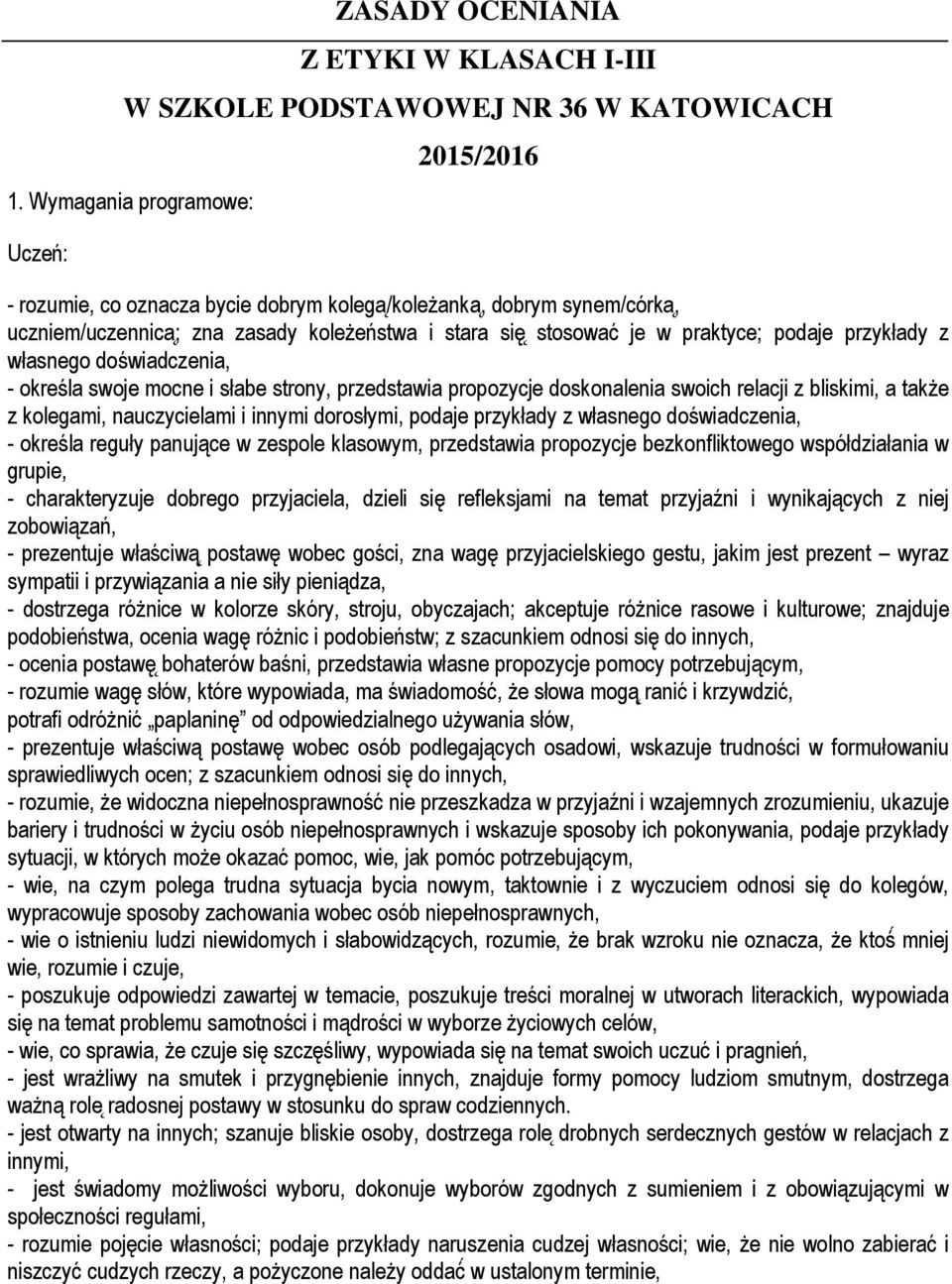 przykłady z własnego doświadczenia, - określa swoje mocne i słabe strony, przedstawia propozycje doskonalenia swoich relacji z bliskimi, a także z kolegami, nauczycielami i innymi dorosłymi, podaje