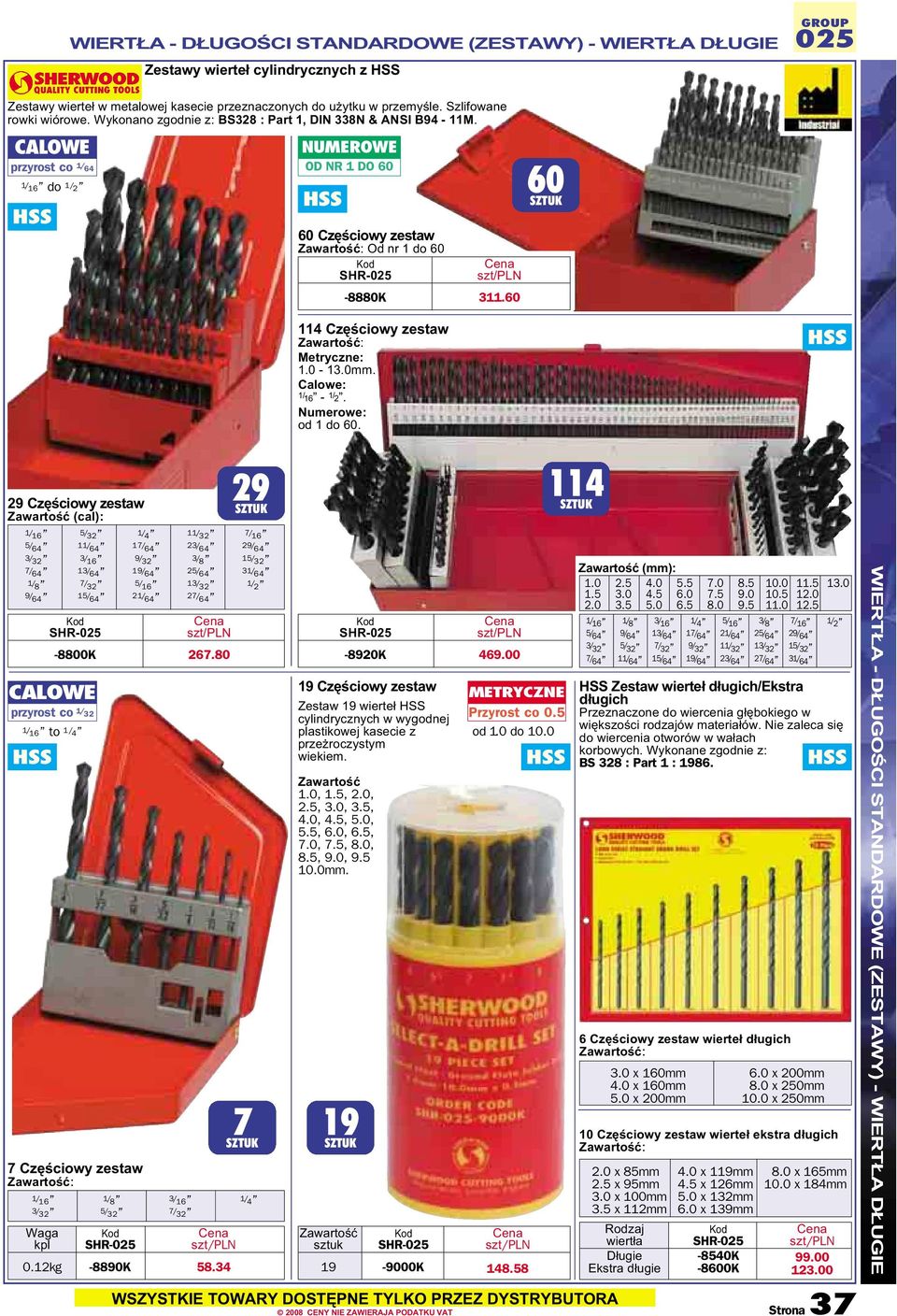 60 60 SZTUK 114 Częściowy zestaw Zawartość: Metryczne: 1.0-13.0mm. Calowe: 1/ 16-1/ 2. Numerowe: od 1 do 60.