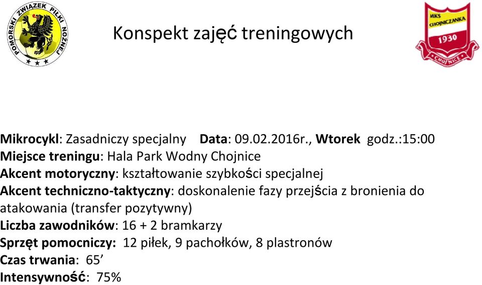 specjalnej Akcent techniczno-taktyczny: doskonalenie fazy przejścia z bronienia do atakowania