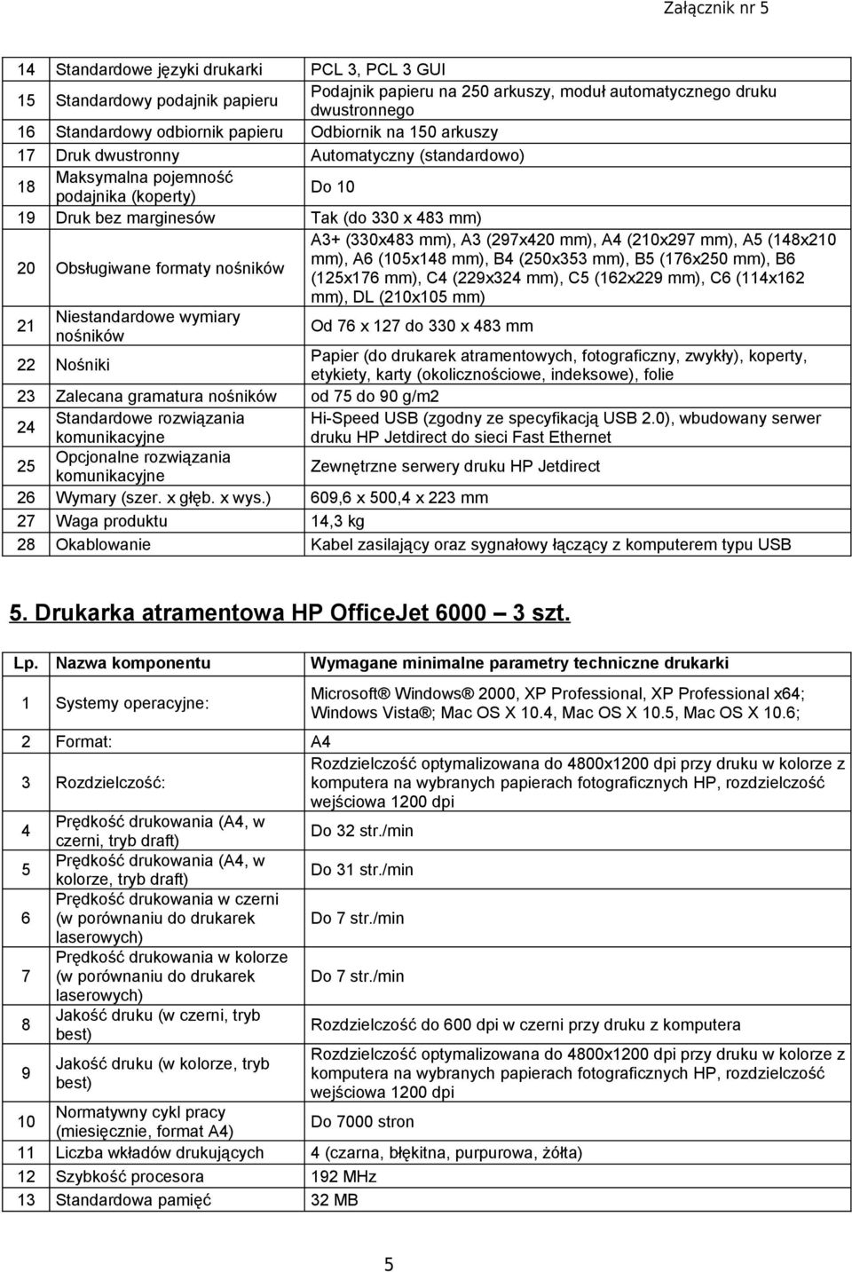 mm), A3 (29x420 mm), A4 (210x29 mm), A5 (148x210 mm), A (105x148 mm), B4 (250x353 mm), B5 (1x250 mm), B (125x1 mm), C4 (229x324 mm), C5 (12x229 mm), C (114x12 mm), DL (210x105 mm) 21 Niestandardowe