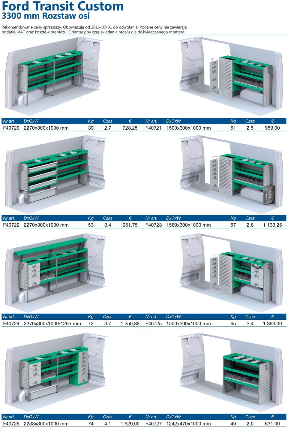 1589x300x1000 mm 57 2,8 1 133,25 F40724 2270x300x1000/1265 mm 72 3,7 1 350,88 F40725