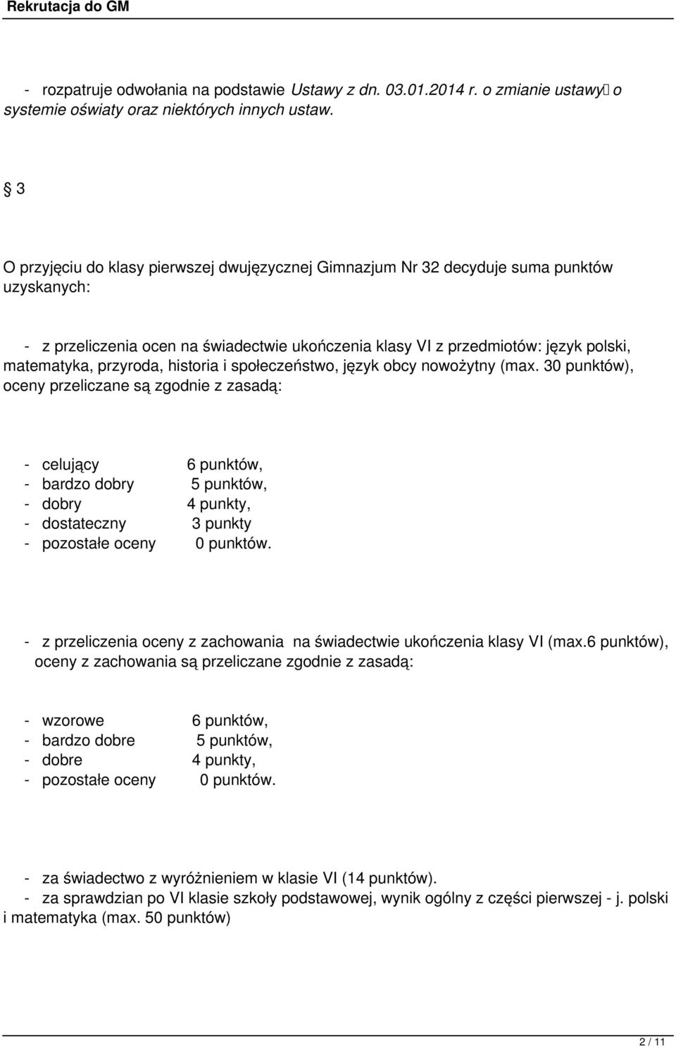 przyroda, historia i społeczeństwo, język obcy nowożytny (max.