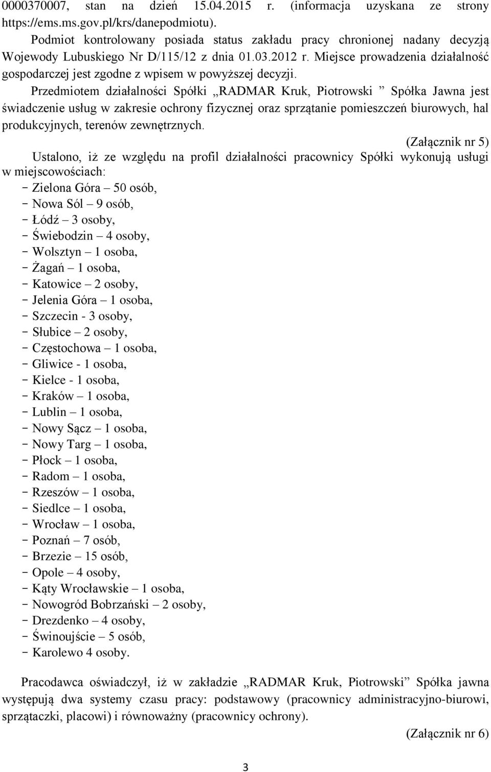 Miejsce prowadzenia działalność gospodarczej jest zgodne z wpisem w powyższej decyzji.
