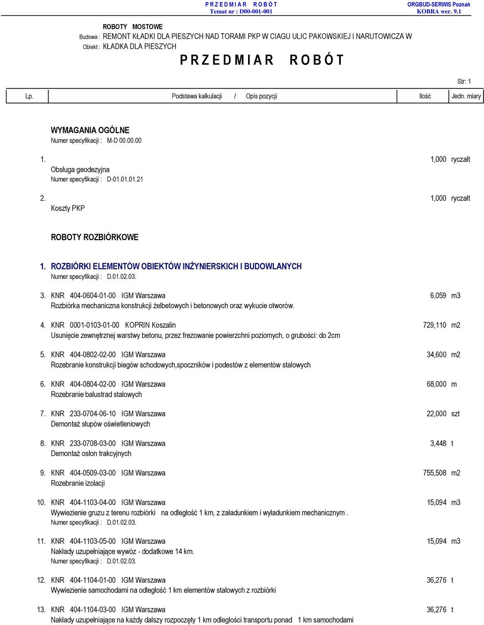 ROZBIÓRKI ELEMENTÓW OBIEKTÓW INŻYNIERSKICH I BUDOWLANYCH 3. KNR 40