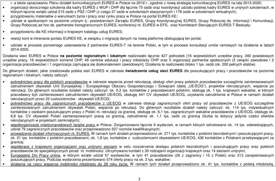 unijnych szkoleniach, w których łącznie wzięło udział 215 osób z PSZ i OHP (z czego 37 osób w szkoleniach stacjonarnych i 178 osób w szkoleniach wirtualnych); przygotowaniu materiałów o warunkach