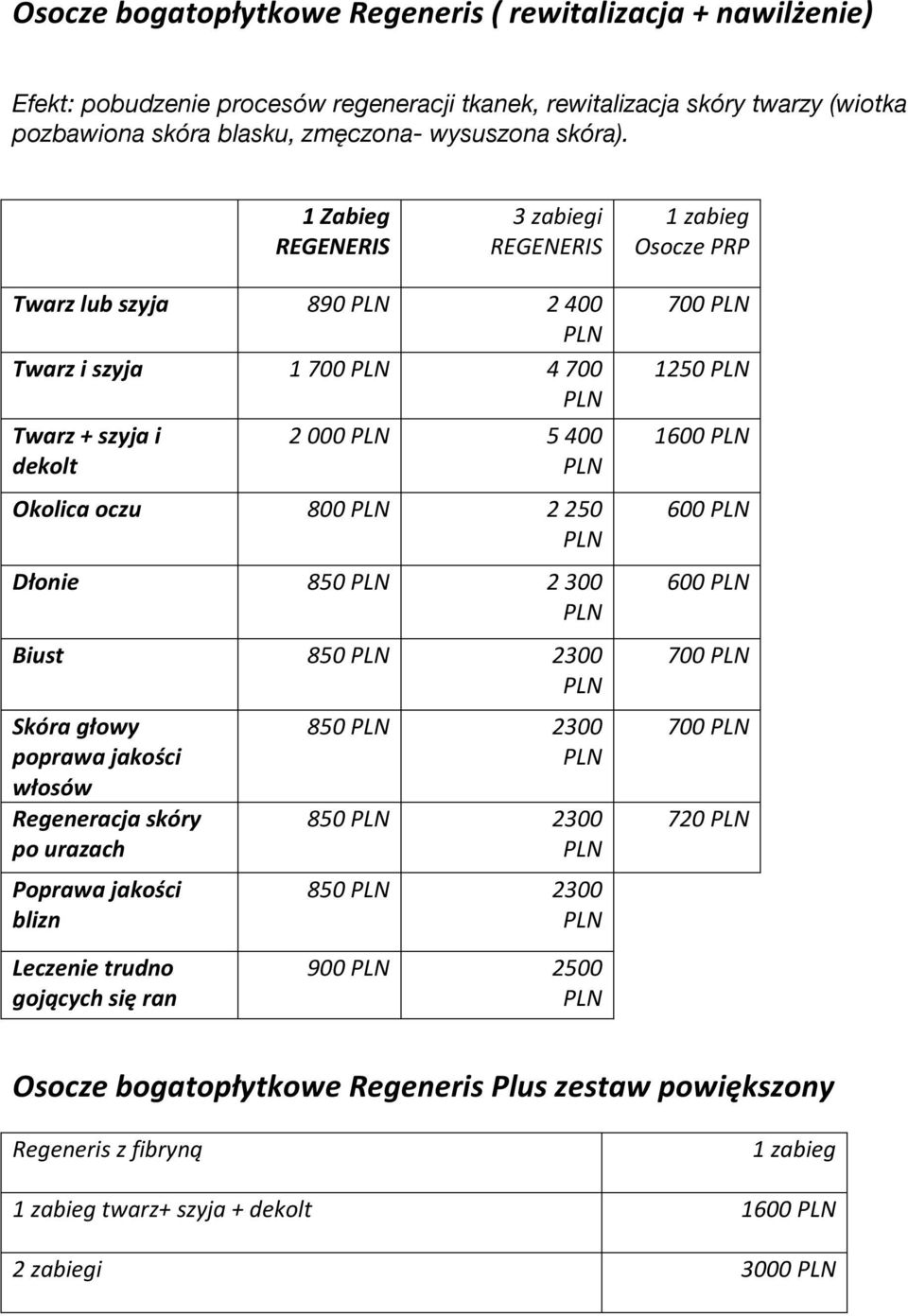 PLN Dłonie 850 PLN 2 300 PLN Biust 850 PLN 2300 PLN Skóra głowy poprawa jakości włosów Regeneracja skóry po urazach Poprawa jakości blizn 850 PLN 2300 PLN 850 PLN 2300 PLN 850 PLN 2300 PLN 700 PLN