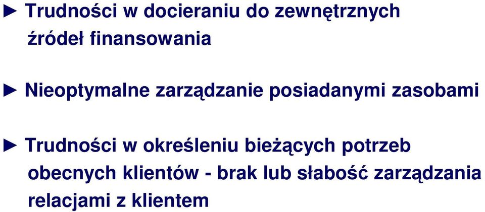 Nieoptymalne zarządzanie posiadanymi zasobami Trudności w określeniu