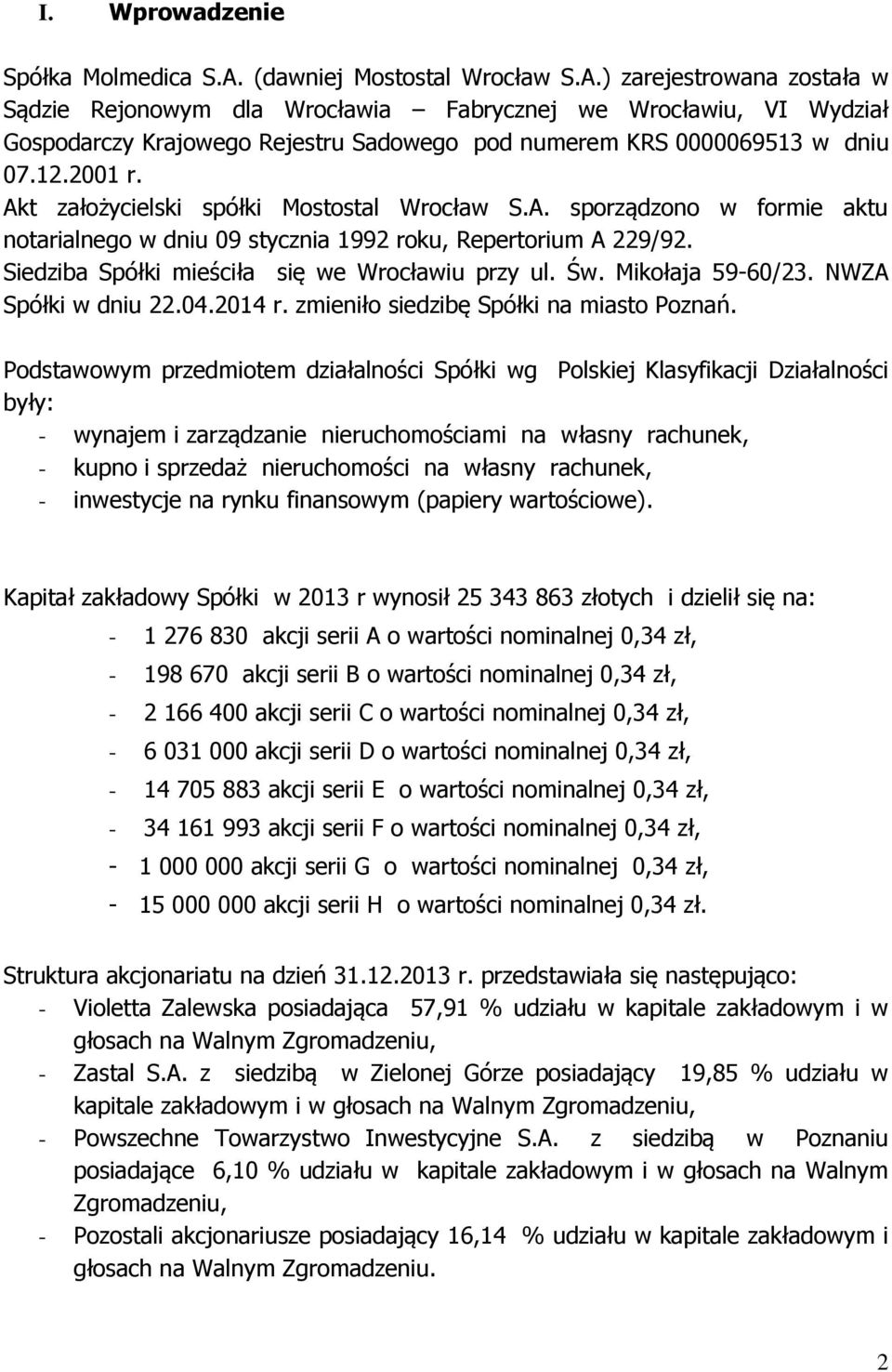 ) zarejestrowana została w Sądzie Rejonowym dla Wrocławia Fabrycznej we Wrocławiu, VI Wydział Gospodarczy Krajowego Rejestru Sadowego pod numerem KRS 0000069513 w dniu 07.12.2001 r.