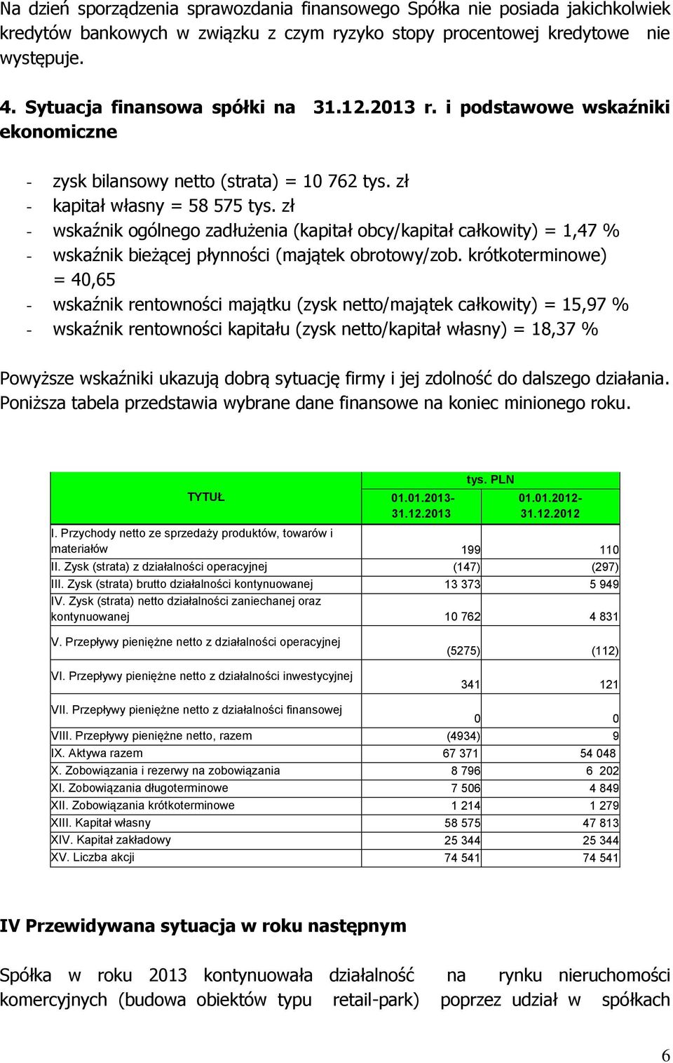 zł - wskaźnik ogólnego zadłużenia (kapitał obcy/kapitał całkowity) = 1,47 % - wskaźnik bieżącej płynności (majątek obrotowy/zob.