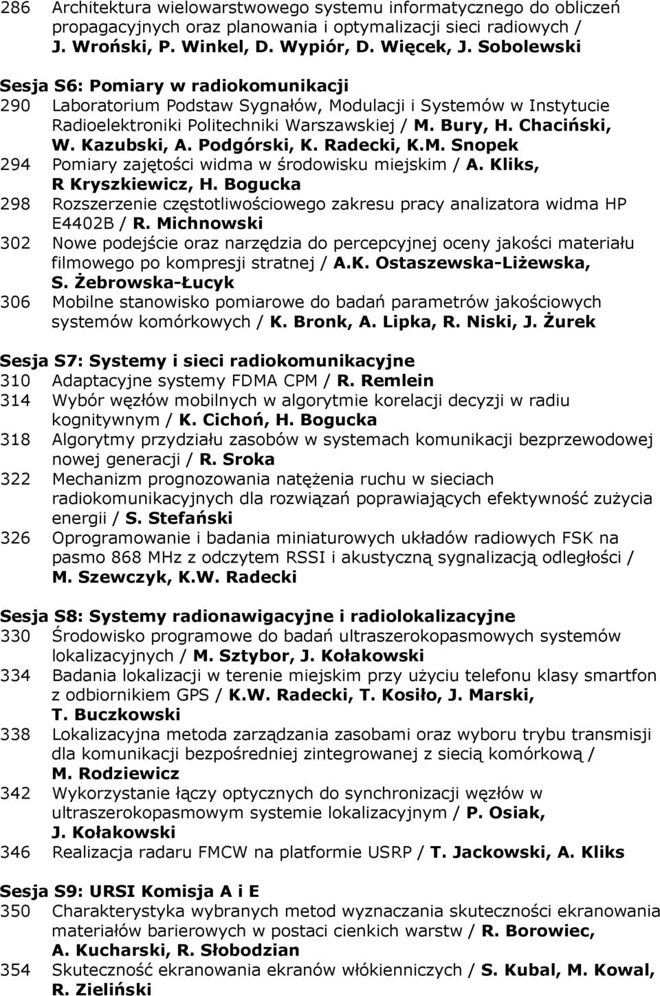 Podgórski, K. Radecki, K.M. Snopek 294 Pomiary zajętości widma w środowisku miejskim / A. Kliks, R Kryszkiewicz, H.
