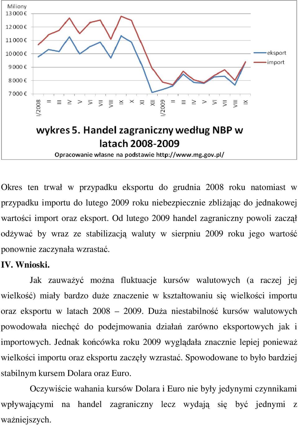 Jak zauwaŝyć moŝna fluktuacje kursów walutowych (a raczej jej wielkość) miały bardzo duŝe znaczenie w kształtowaniu się wielkości importu oraz eksportu w latach 2008 2009.