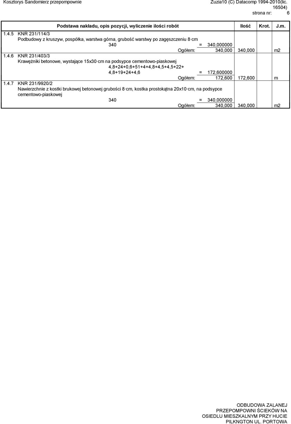 340,000 m2 1.4.6 KNR 231/403/3 Krawężniki betonowe, wystające 15x30 cm na podsypce cementowo-piaskowej 4,8+24+0,6+51+4+4,8+4,5+4,5+22+