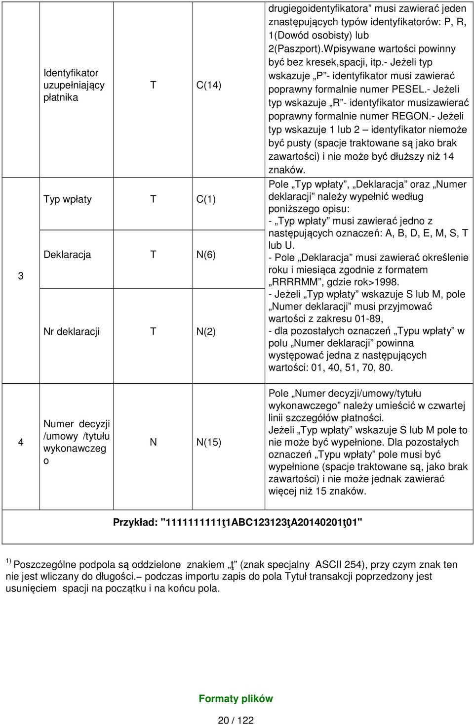 - Jeżeli typ wskazuje R - identyfikator musizawierać poprawny formalnie numer REGON.