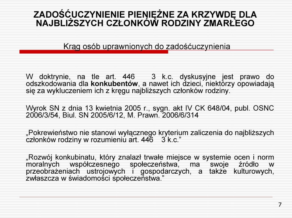 Wyrok SN z dnia 13 kwietnia 2005 r., sygn. akt IV CK 648/04, publ. OSNC 2006/3/54, Biul. SN 2005/6/12, M. Prawn.