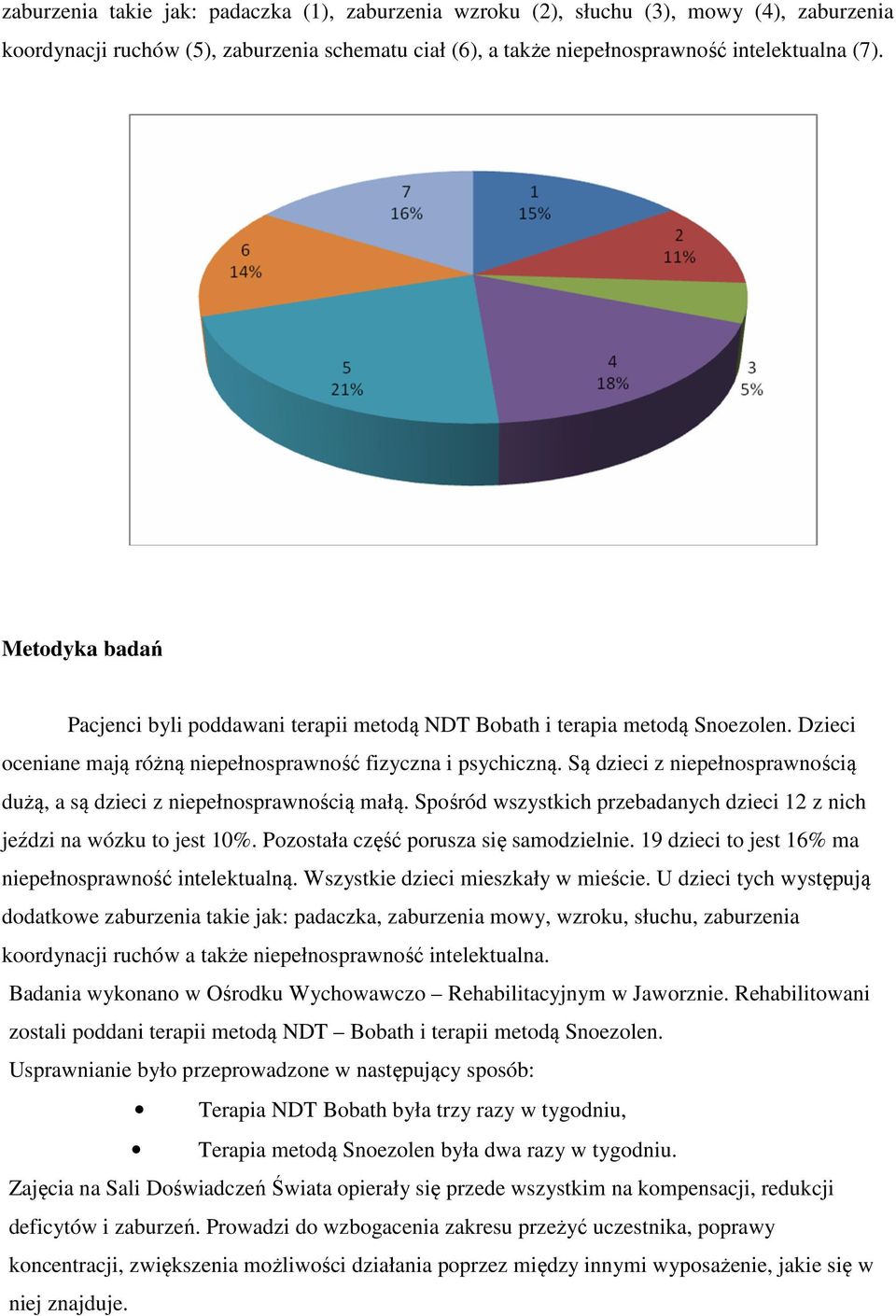 Są dzieci z niepełnosprawnością dużą, a są dzieci z niepełnosprawnością małą. Spośród wszystkich przebadanych dzieci 12 z nich jeździ na wózku to jest 10%. Pozostała część porusza się samodzielnie.