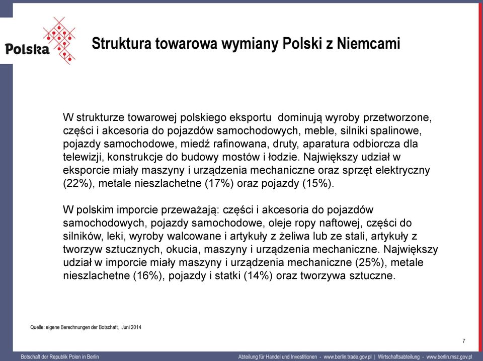 Największy udział w eksporcie miały maszyny i urządzenia mechaniczne oraz sprzęt elektryczny (22%), metale nieszlachetne (17%) oraz pojazdy (15%).