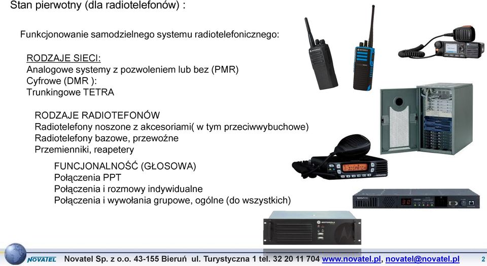 noszone z akcesoriami( w tym przeciwwybuchowe) Radiotelefony bazowe, przewoźne Przemienniki, reapetery