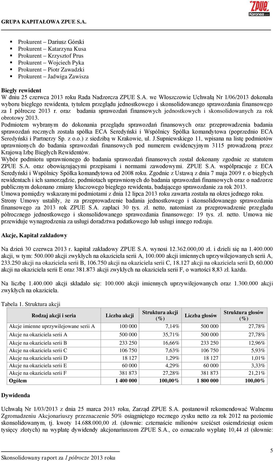 oraz badania sprawozdań finansowych jednostkowych i skonsolidowanych za rok obrotowy 2013.