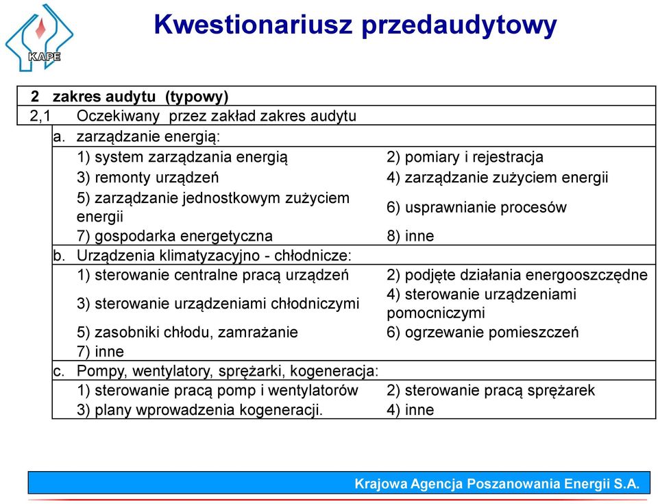 procesów 7) gospodarka energetyczna 8) inne b.