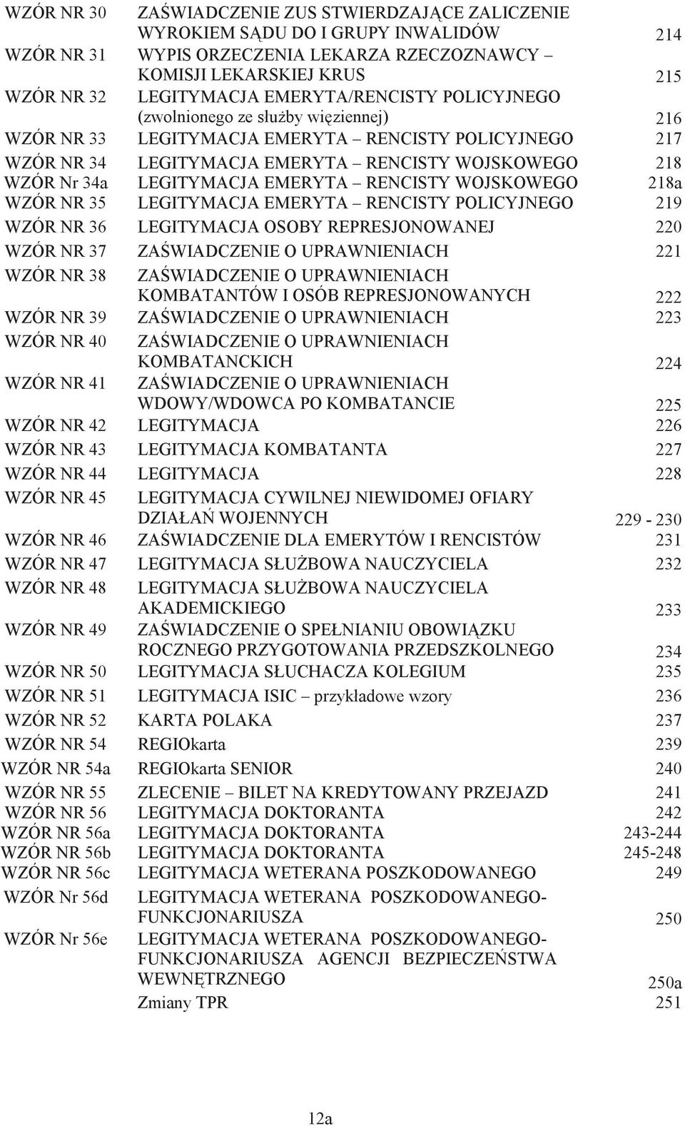 EMERYTA RENCISTY WOJSKOWEGO 218 218a WZÓR NR 35 LEGITYMACJA EMERYTA RENCISTY POLICYJNEGO 219 WZÓR NR 36 LEGITYMACJA OSOBY REPRESJONOWANEJ 220 WZÓR NR 37 ZA WIADCZENIE O UPRAWNIENIACH 221 WZÓR NR 38