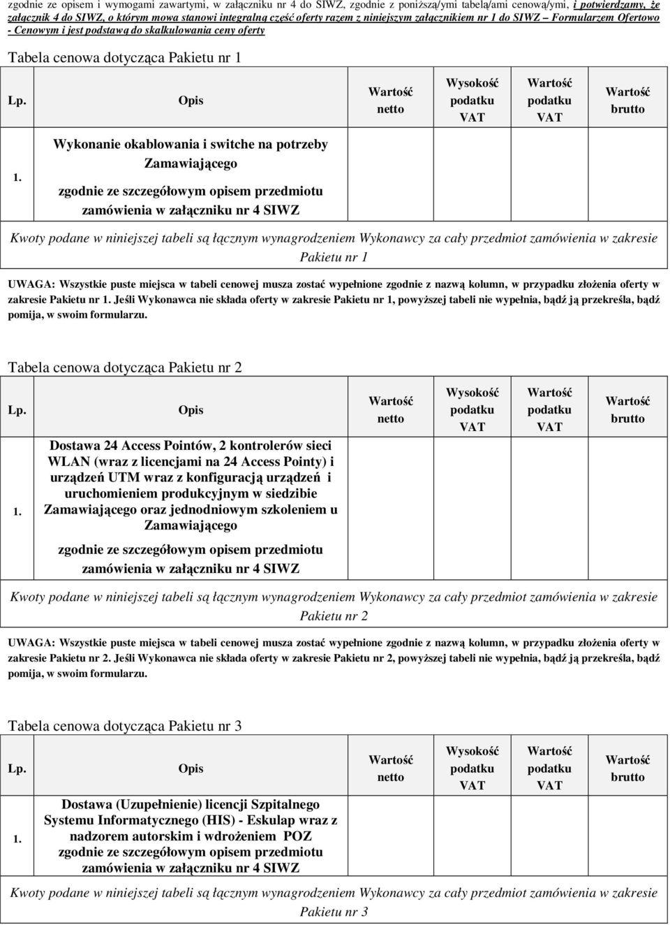 Opis Wartość netto Wysokość podatku VAT Wartość podatku VAT Wartość brutto 1.